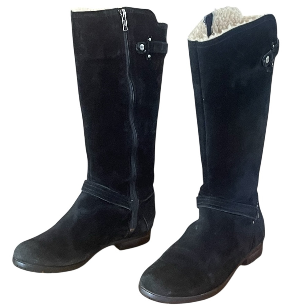 UGG Jillian knee high side zip black suede boots. Sherpalined. Size 7.5 GUC - Picture 10 of 16